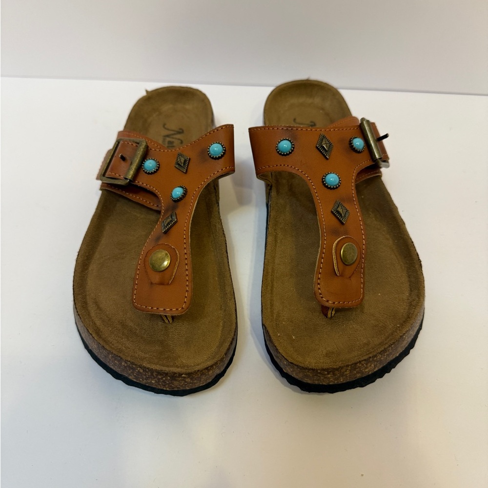 NWOT Brown Sandals with Turquoise Accents